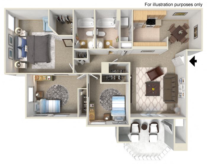 Three Bed Two Bath Floor Plan Three Bed Two Bath Floor Plan, at Tuscany Ridge Apartments, CA